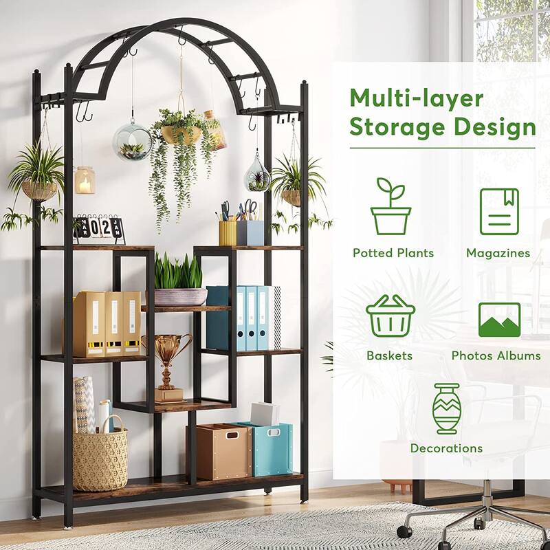 5-tier Indoor Plant Stand Metal Plant Shelf with Hanging Hooks