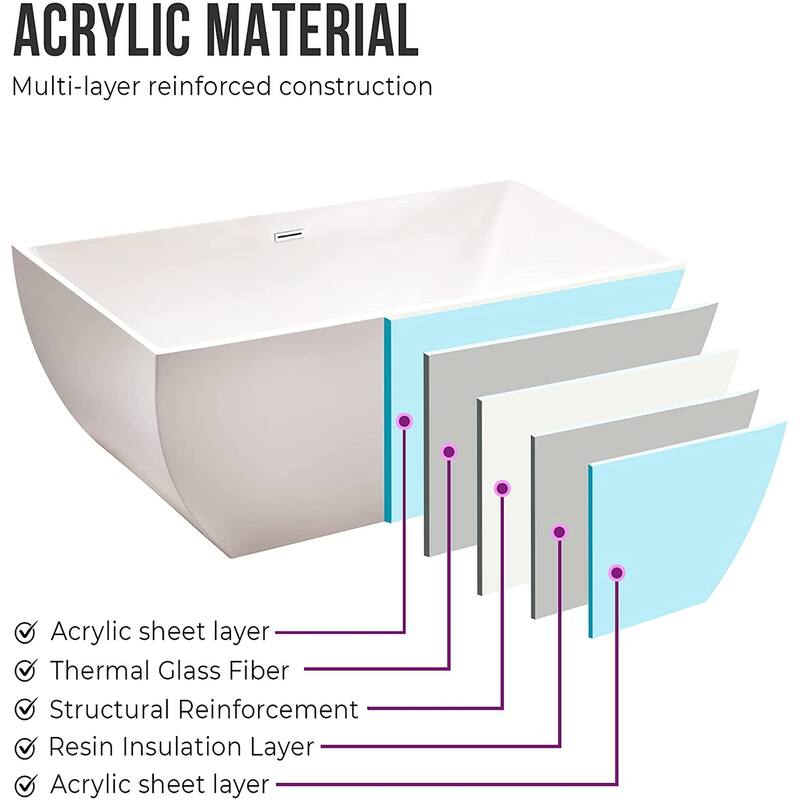 Vanity Art 67" Freestanding Acrylic Bathtub