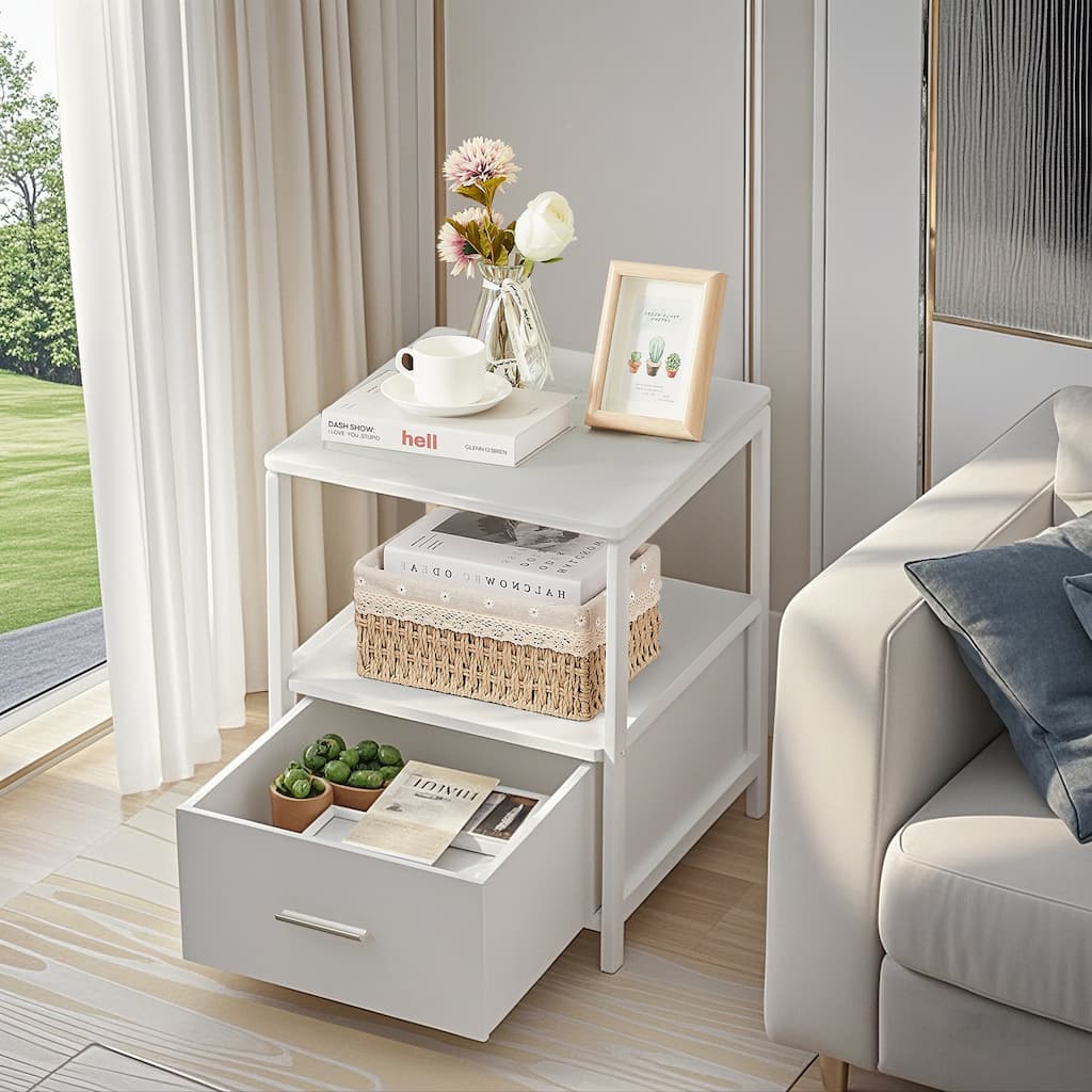 VECELO 1-Drawer Mid Century Modern Nightstand, Square Nightstand/Bedside Table/End Table