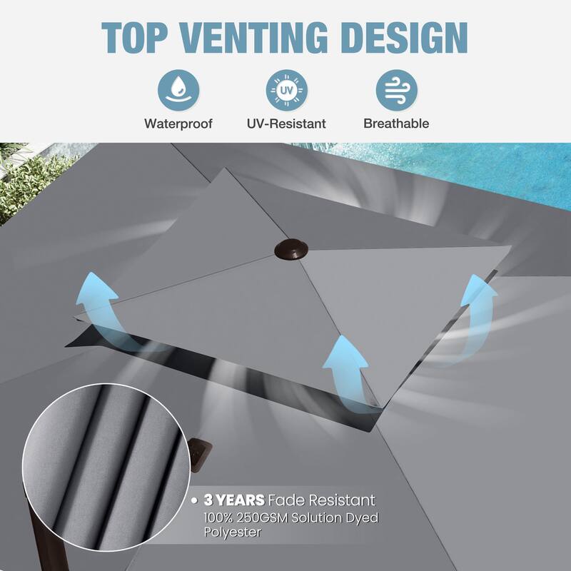 9x12 FT Rectangular Outdoor Patio Double Top Cantilever Offset Umbrella with Weight Base