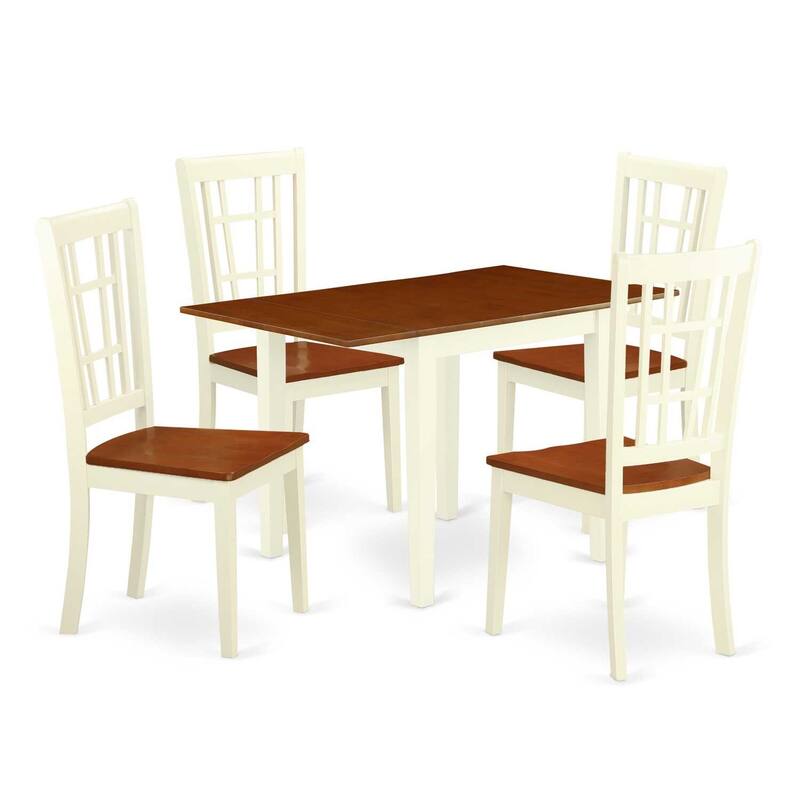 5-Piece Buttermilk and Cherry Solid Wood Top - Rectangular Dining Room Set - Seats 4