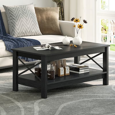 Farmhouse Coffee Table with Storage 2-Tier Center Table for Living Room