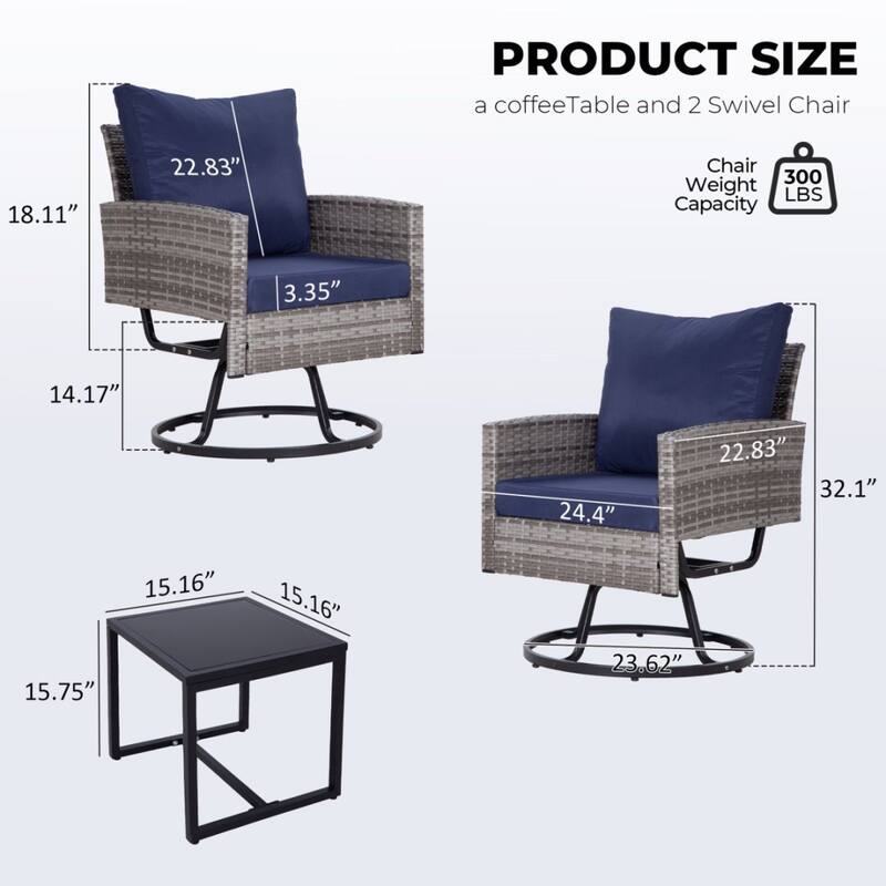 4 PCS Swivel Patio Conversation Set With Square Fire Table