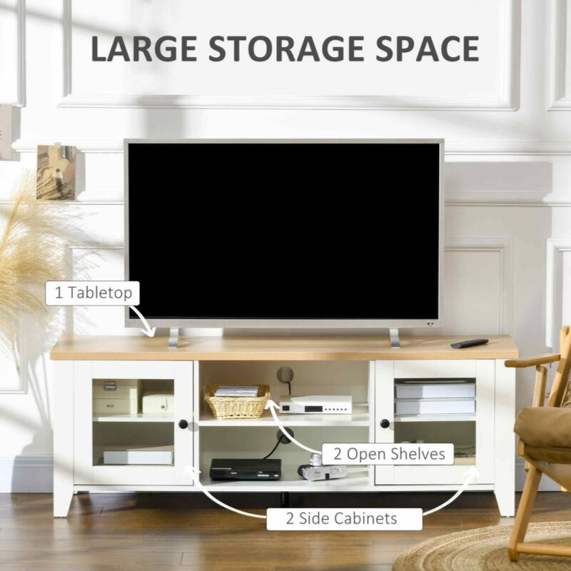 Modern TV Stand, Entertainment Center with Shelves and Cabinets for Flatscreen TVs up to 60" for Bedroom, Living Room, White