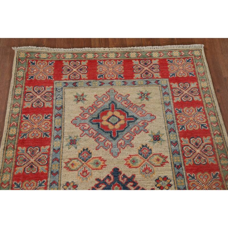 Geometric Kazak Runner Rug Handmade Foyer Wool Carpet - 2'10" x 9'7"