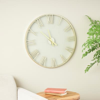 White Metal Decorative Wall Clock with Gold Hands and Numbers