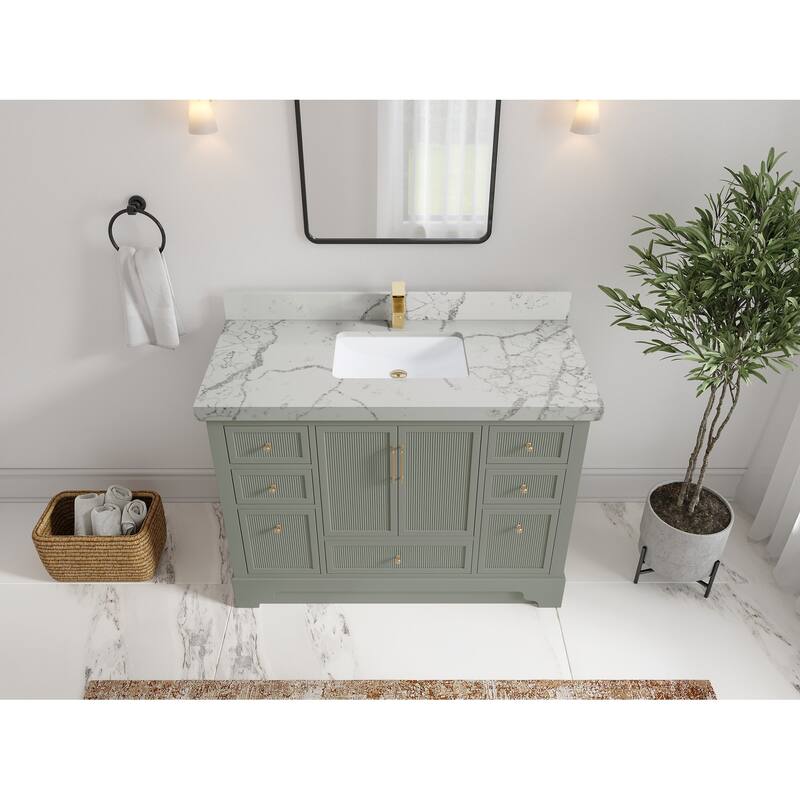 Willow Collections 48 in. W x 22 in. D Alys Single Sink Bathroom Vanity with Countertop - 2"Venatino Quartz - Evergreen