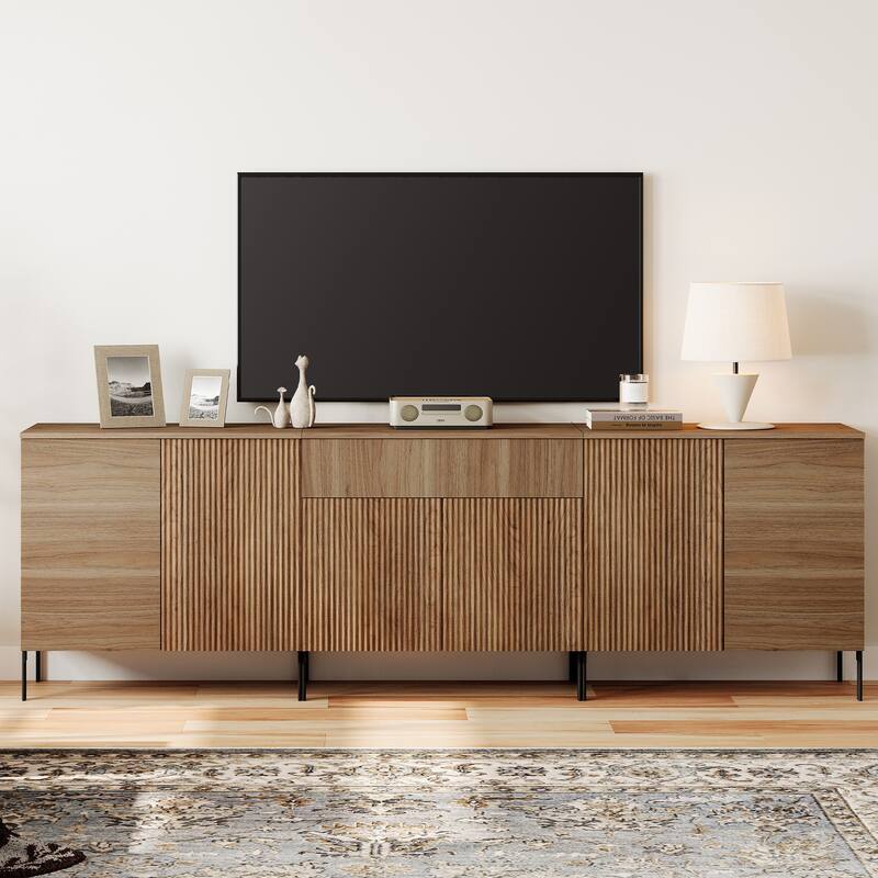 94.5" Modern Reeded Dresser TV Stand For Tvs Up To 100 Inch, Entertainment Center With Adjustable - Walnut