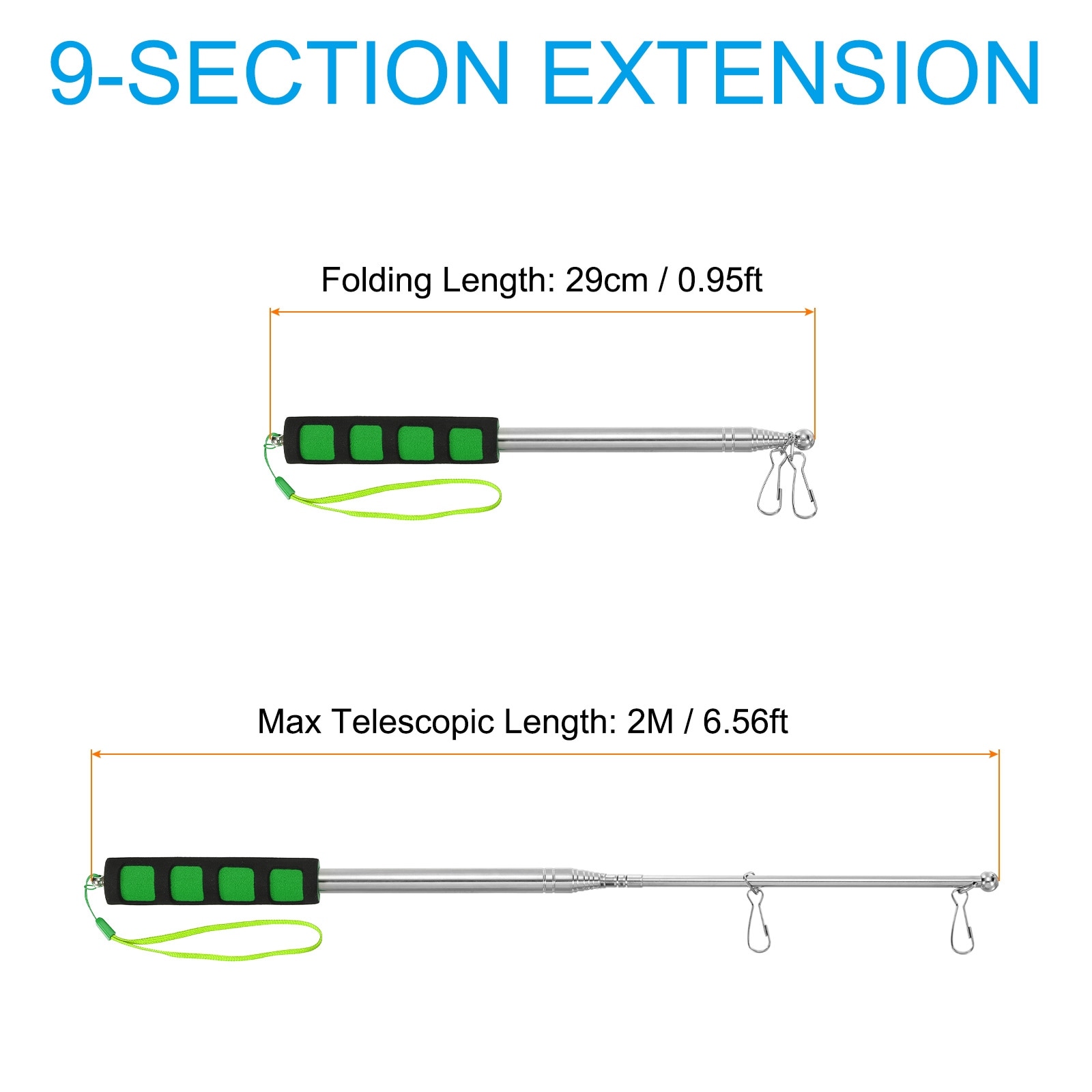 Telescopic Handheld Flagpoles Sponge Handle Stainless Steel Telescoping Flag Poles Tour Guide Flag Pole with Clips