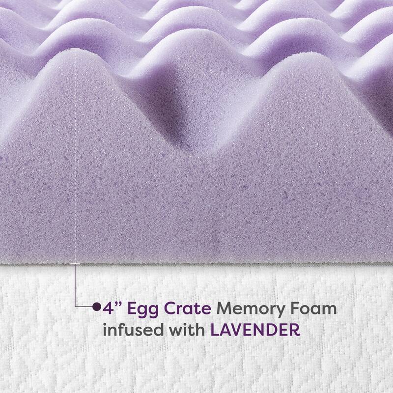 4 Inch Egg Crate Memory Foam Mattress Topper with Soothing Lavender Infusion - Crown Comfort