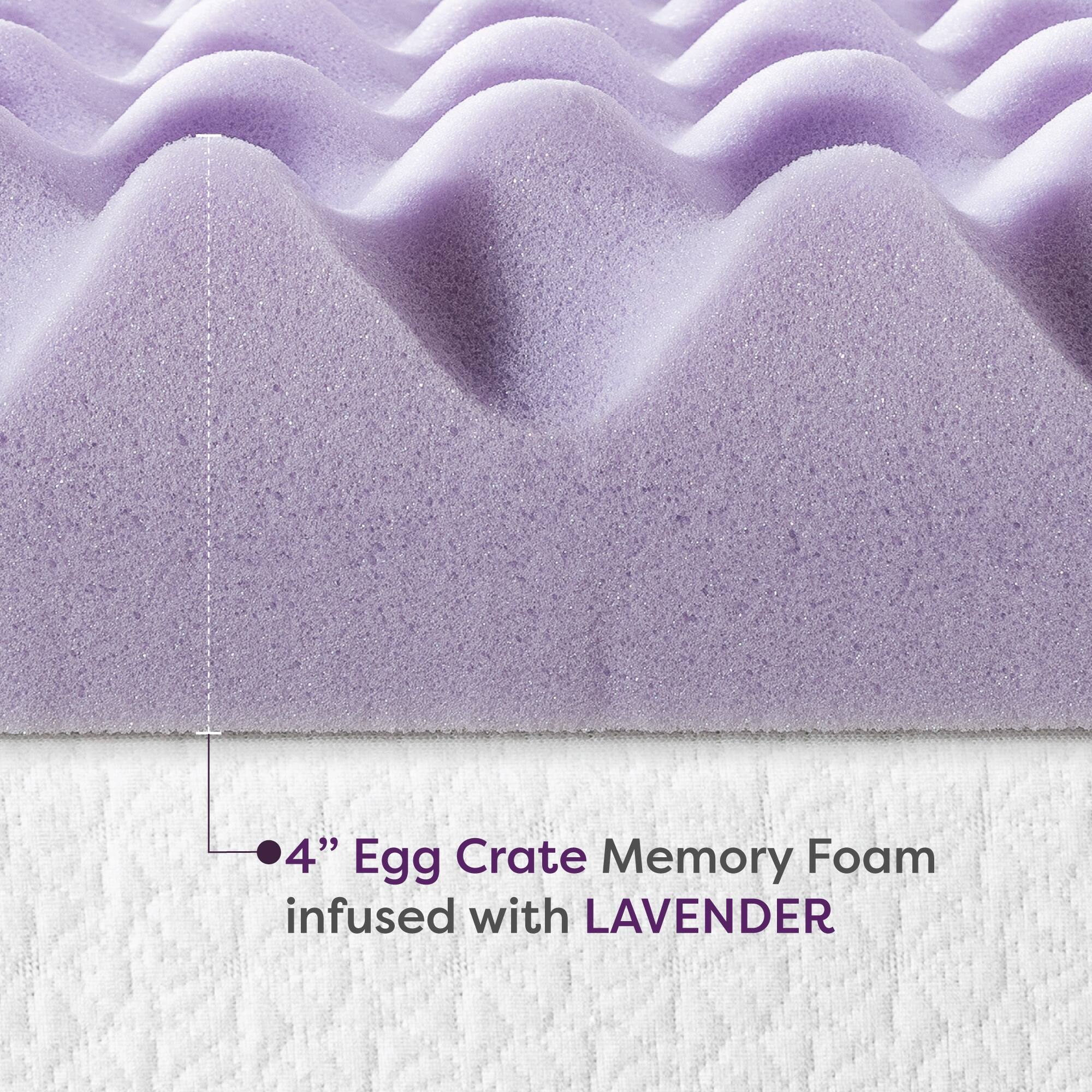 4 Inch Egg Crate Memory Foam Mattress Topper with Soothing Lavender