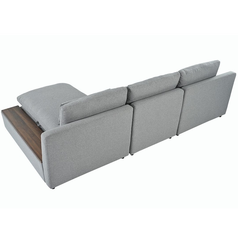 Modern L-Shaped Modular Sectional Sofa with 3 Pillows and 2 Storage Spaces