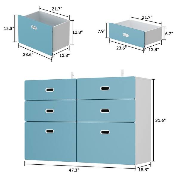 6Drawer Dresser Blue Dresser Nursery Dresser Storage Organizer Cabinet