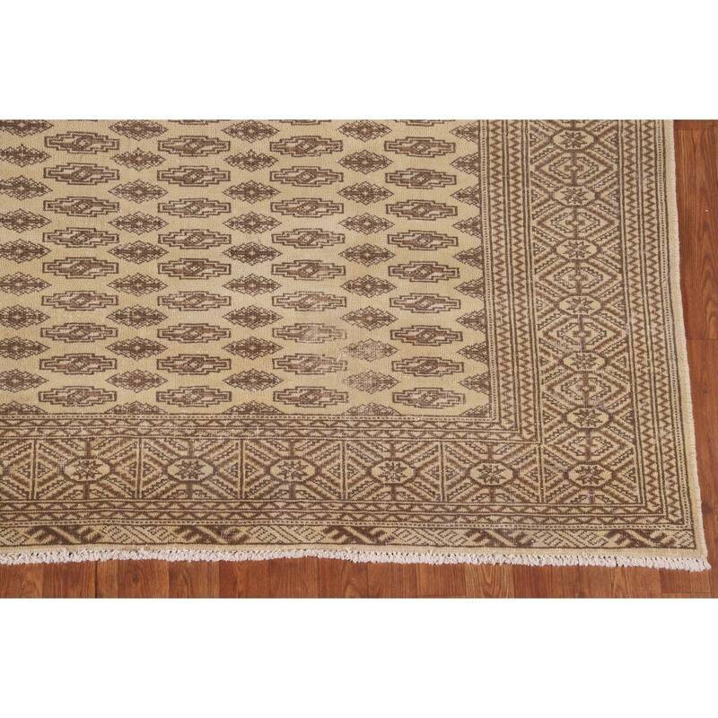 Geometric Turkoman Persian Vintage Area Rug Hand-Knotted Wool Carpet - 6'7"x 9'8"