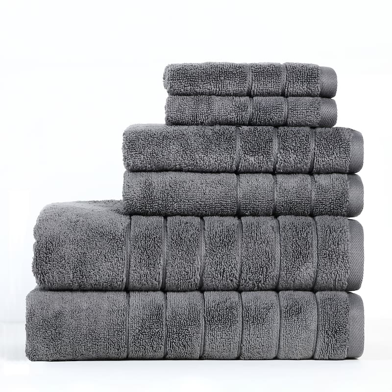 Anne Klein Reverie 6 Piece 100% Cotton Towel Set - Grey