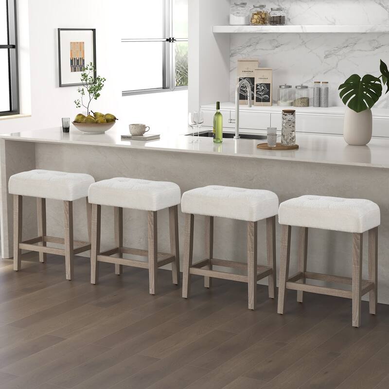 Set of 2 Modern Counter Height Bar Stools with Rubber Wood Legs - 18" x 11" x 24"