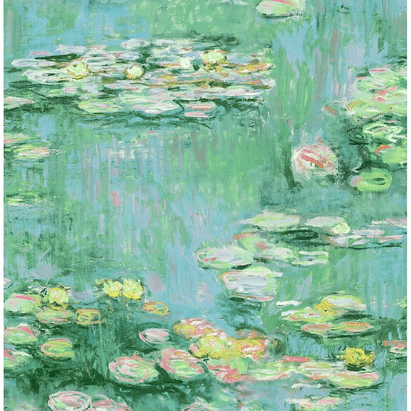 NextWall Lily Pond Peel and Stick Wallpaper - 20.5 in. W x 18 ft. L - Hunter Green & Lakeside