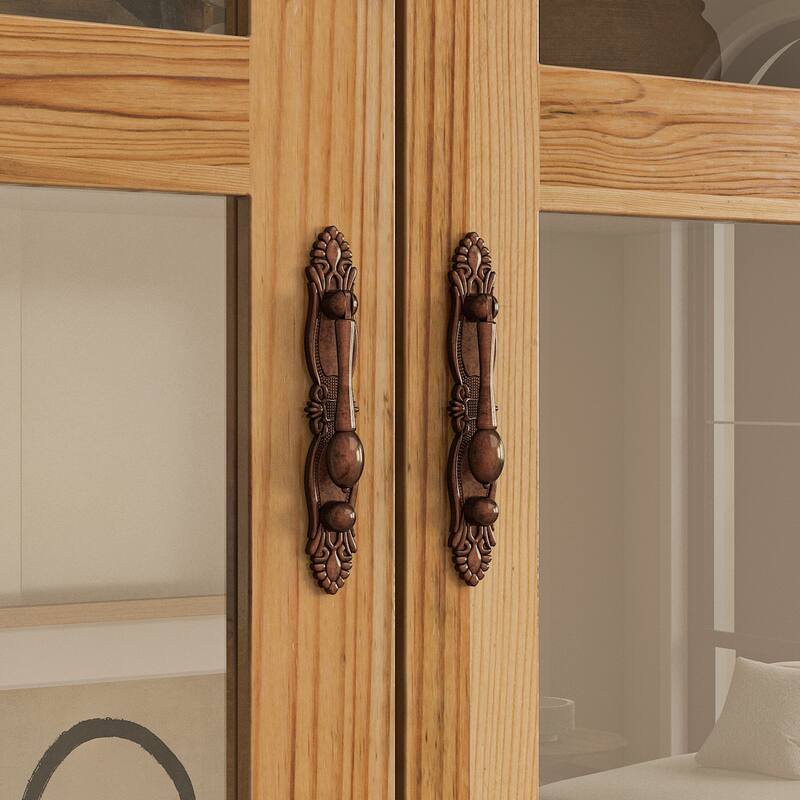 Oak Finish Fir Wood Wooden Curio Cabinet Display Storage Case Bathroom Cabinet Bookcase - 70.9"Hx31.5"W