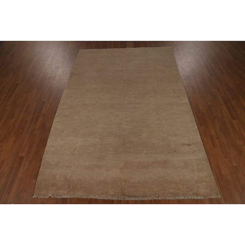 Brown Solid Gabbeh Oriental Area Rug Handmade Wool Carpet - 6'9" x 10'0"