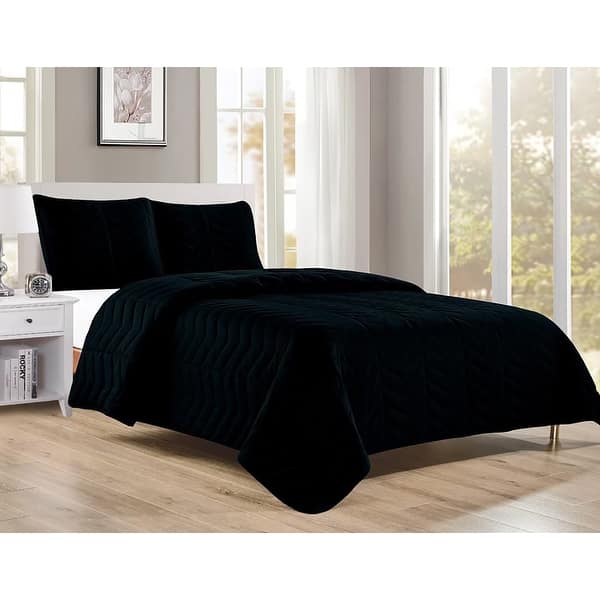 Black King Size 3 Piece Quilt Set & Pillow Shams Soft Plush Cozy Bedspread - Bed Bath & Beyond ...