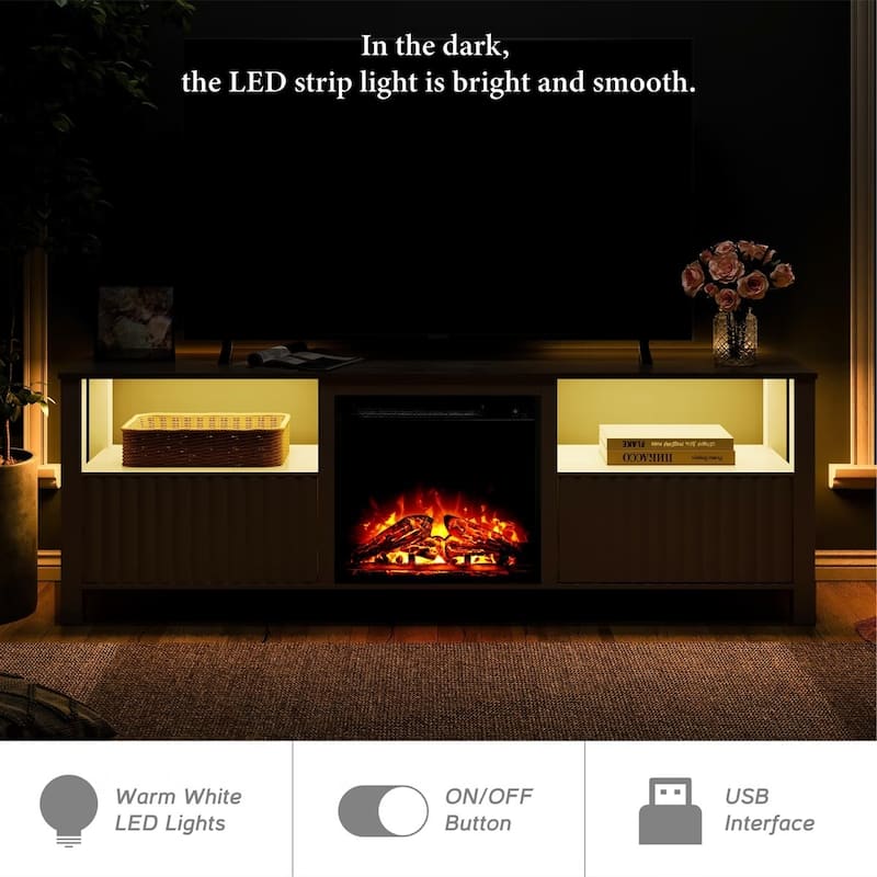 Fireplace TV Stand for 75 Inch TV Entertainment Center, White, 70 Inch