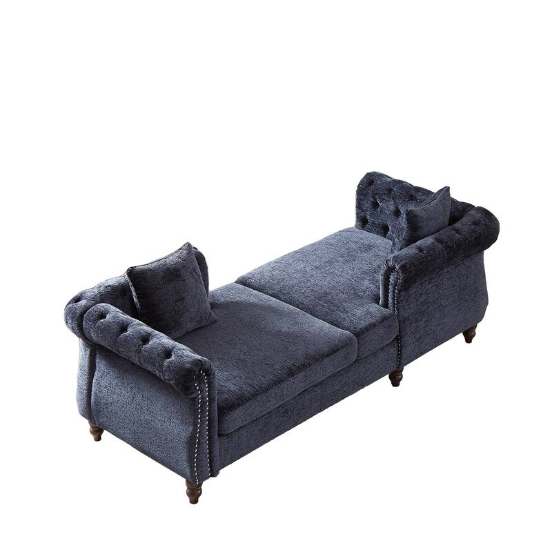 81-inch Chenille Face-to-face Chaise Lounge with Two Pillows,Nailhead trim,Button Tufted Design and Rolled Arms