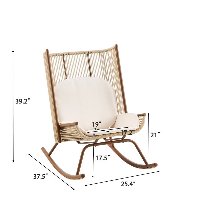 Christopher Knight Home - Modern Outdoor Metal Frame Woven High Arc Backrest Rocking Chair and Solid Acacia Wood Side Table Set