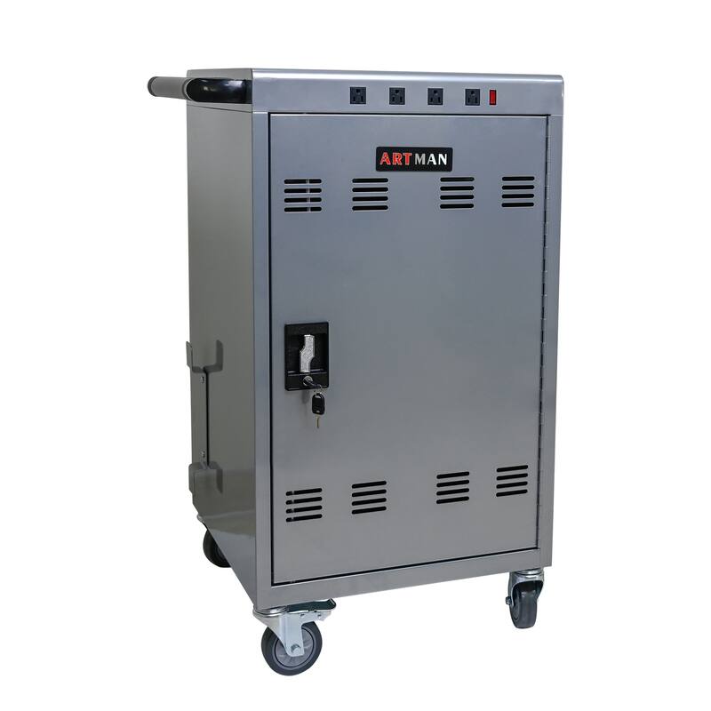 Mobile Charging Cart and Cabinet for Tablets Laptops 35-Device - Silver