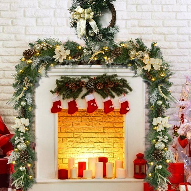 Gold Christmas Garland with Lights, 6 ft - 6 ft