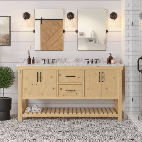 KitchenBathCollection Birmingham 72" Double Bathroom Vanity with Carrara Marble Top