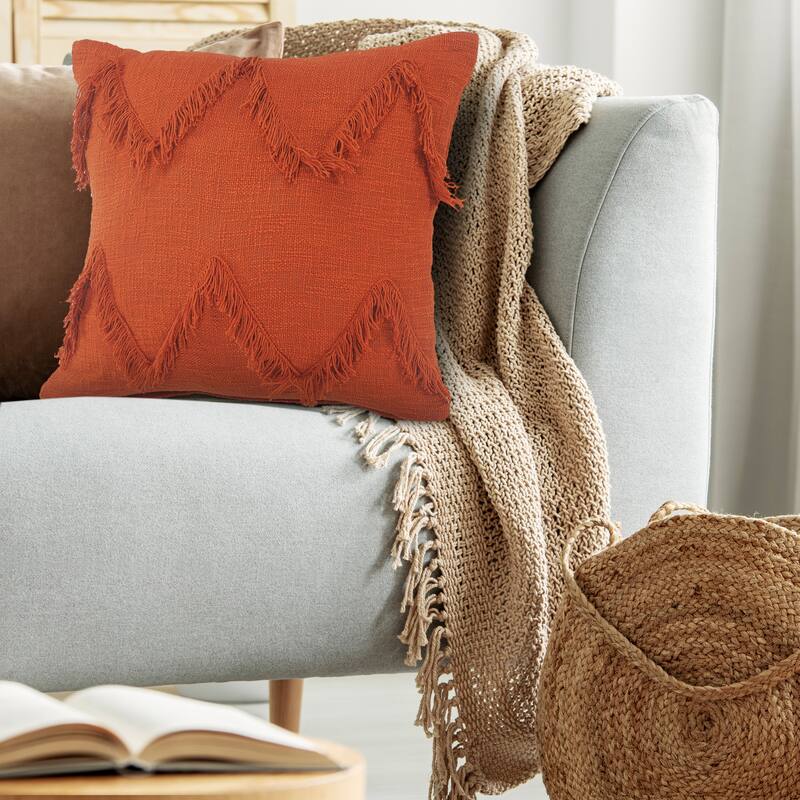 Sevita Solid Cinnamon Chevron Shag Lumbar Throw Pillow