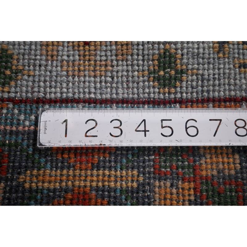 Blue Geometric Oushak Oriental Area Rug Hand-Knotted Wool Carpet - 3'11"x 5'11"