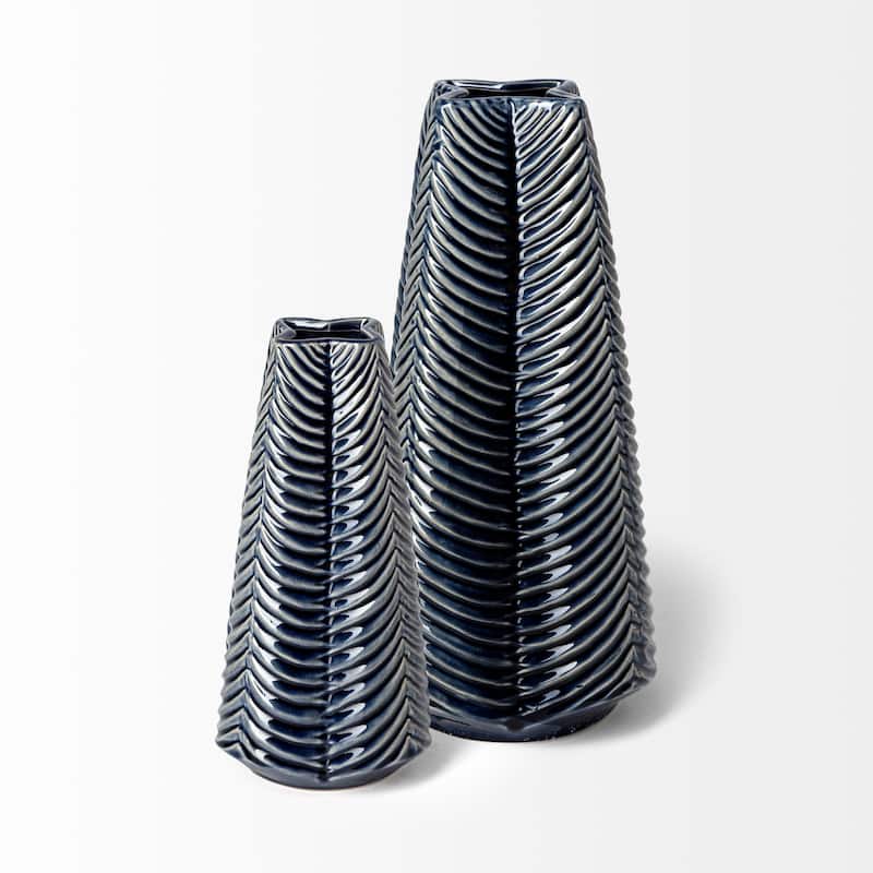 Bashir Dark Blue And White Ceramic Vase (16")