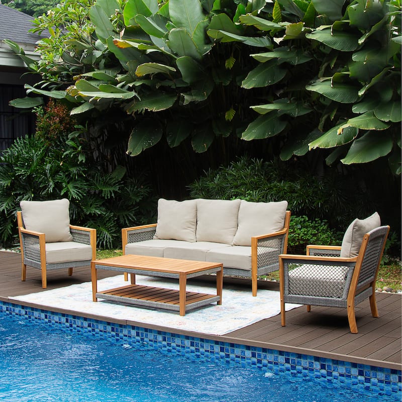 Cambridge Casual Nassau 4-Piece Teak Wood Outdoor Conversation Set