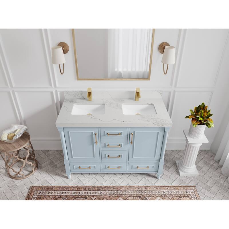 Willow Collections 48 in. W x 22 in. D Aberdeen Double sink Bathroom Vanity with Countertop - 2”Calacatta Nuvo - Blue Heather