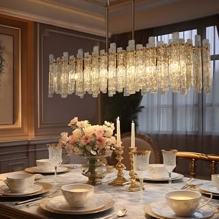 Modern Gold 6-Light 39 IN Glass Island Chandelier for Kitchen Island Dining Room - 39" W x 9.8" D x 9.8" H