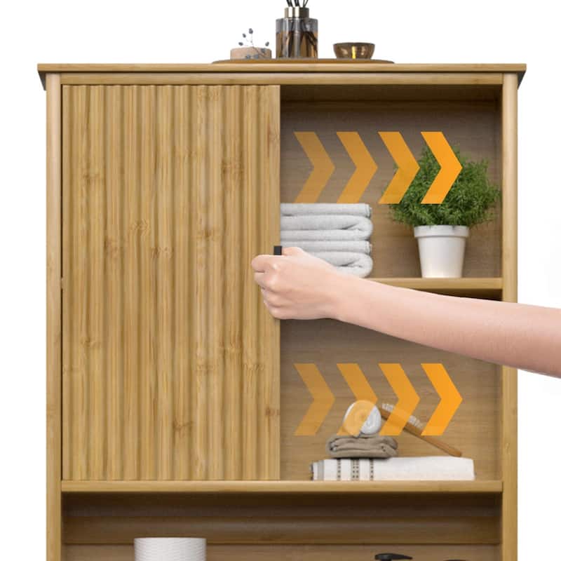 VEIKOUS Bamboo Over-The-Toilet Storage Cabinet with Upgraded Sliding Door