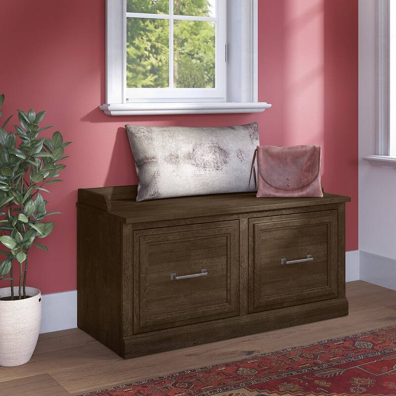 Woodland 40W Shoe Storage Bench with Doors by Bush Furniture - Ash Brown