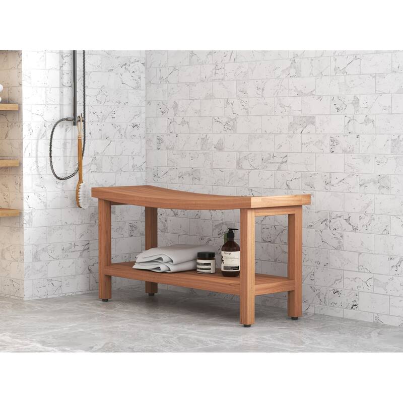 Patented Sumba Teak Shower Bench with Shelf