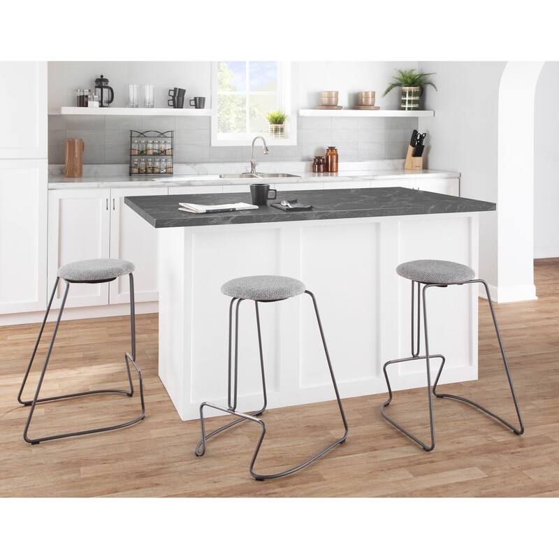 Finn Contemporary Counter Stool in Grey Steel and Light Grey Fabric - Set of 2 - 19.5"Lx18"Wx25.75"H