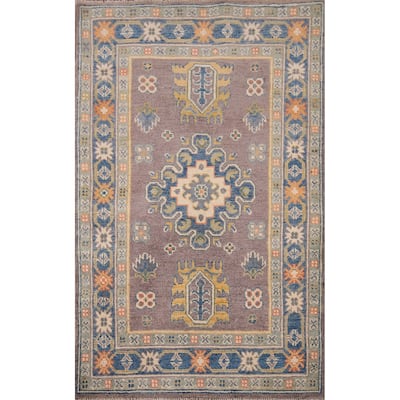 Traditional Kazak Oriental Foyer Rug Handmade Grey Wool Carpet - 2'8" x 4'2"
