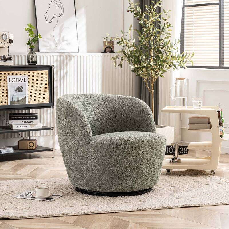 Swivel Accent Chair, Furry Round Barrel Chair