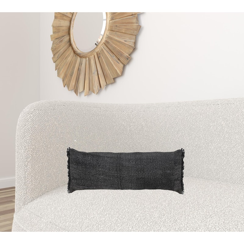 HomeRoots 14" X 36" Jet Black 100% Cotton Zippered Pillow