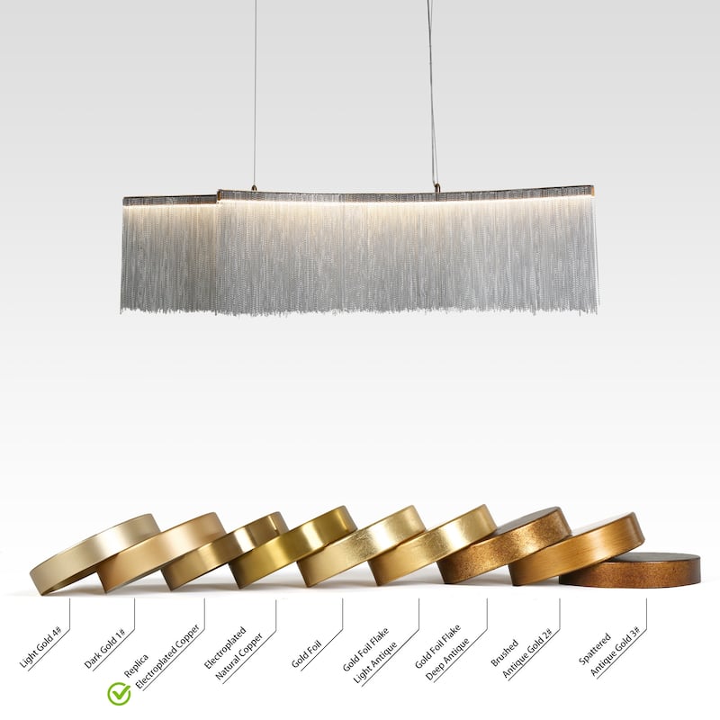 Modern 2-Light LED 49 in. Wide Fringe Island Chandelier Lights for Kitchen Island - Gold