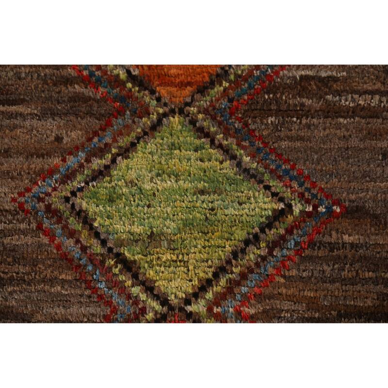 Geometric Moroccan Oriental Runner Rug Hand-Knotted Wool Carpet - 3'6" x 12'6"