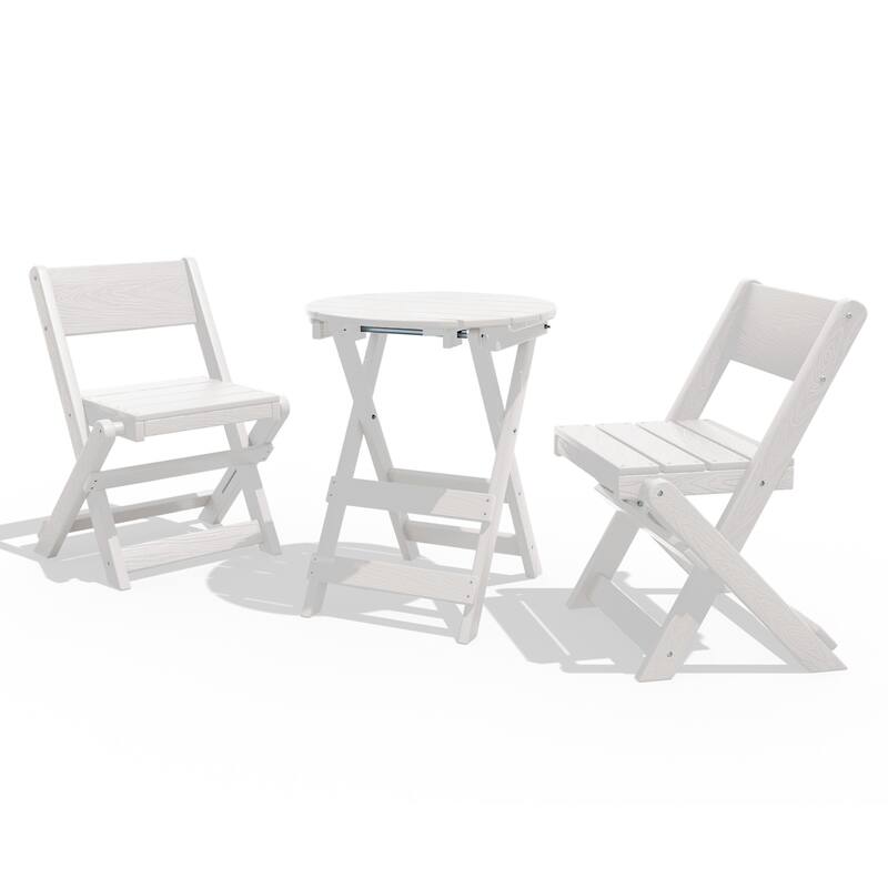 3-Piece Outdoor HDPE Bistro Set, Waterproof, Weather-Resistant & Foldable - White