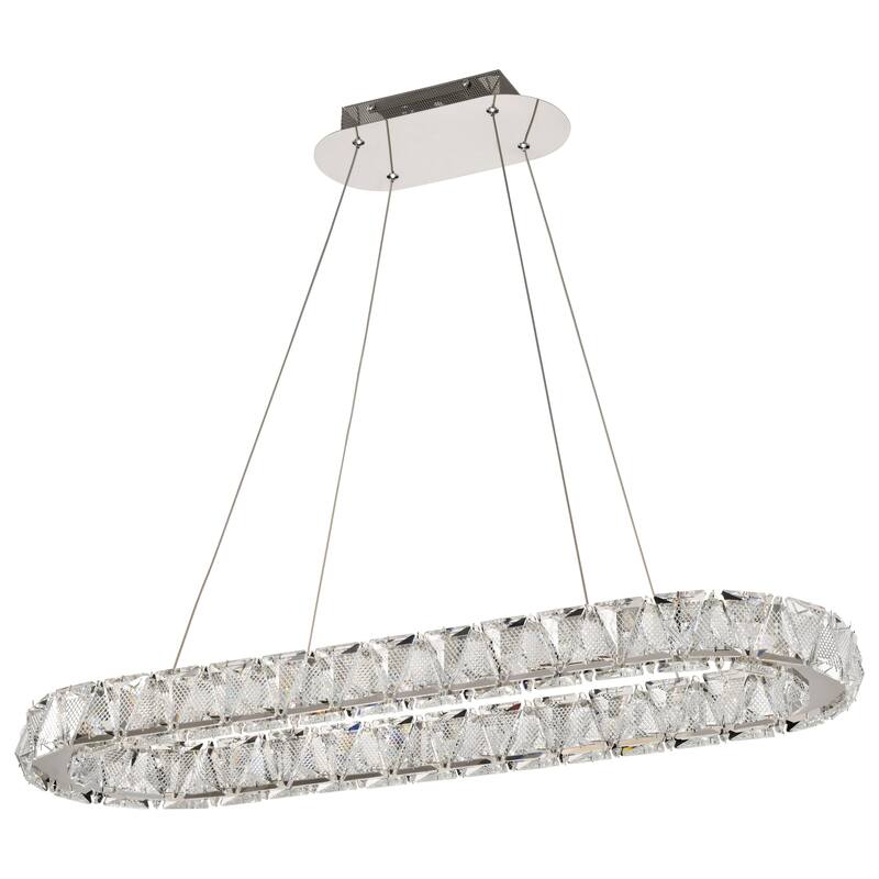 Asher LED 36 Inch Oval Pendant Polished Nickel Finish K9 Crystal - Polished Nickel