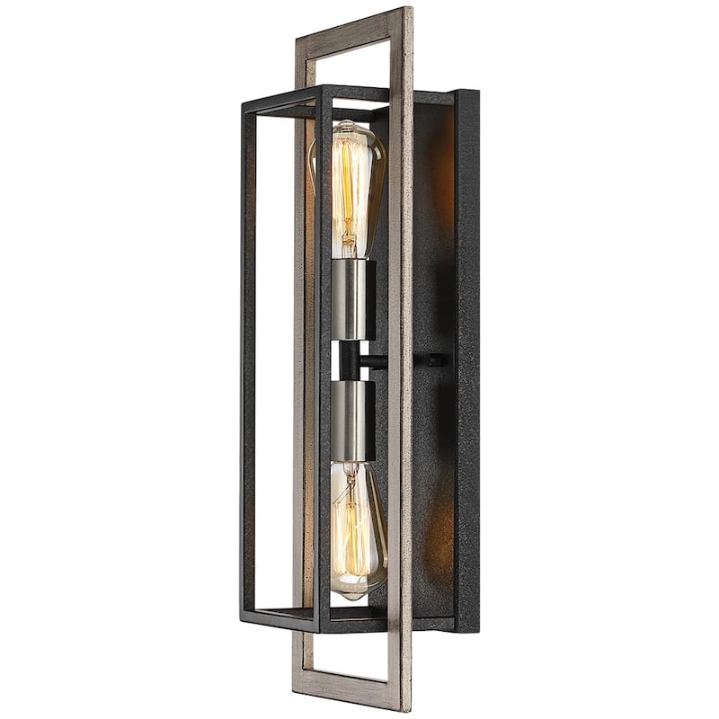 2-Light Black/Wood Tone Dimmable Rustic Farmhouse Wall Sconce - 20"H x 7"W x 5"D - 7 in. W