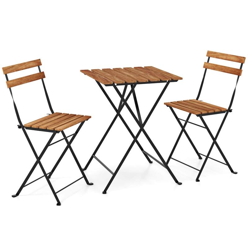 Costway 3 PCS Patio Acacia Wood Bistro Set Bistro Table with 2 Folding - See Details