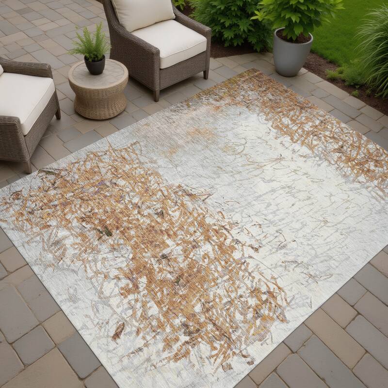 Machine Washable Indoor/ Outdoor Abstract Scribble Chantille Rug